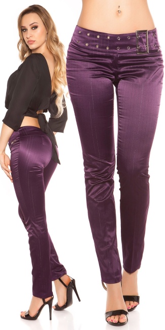 pants with sewed belt Purple